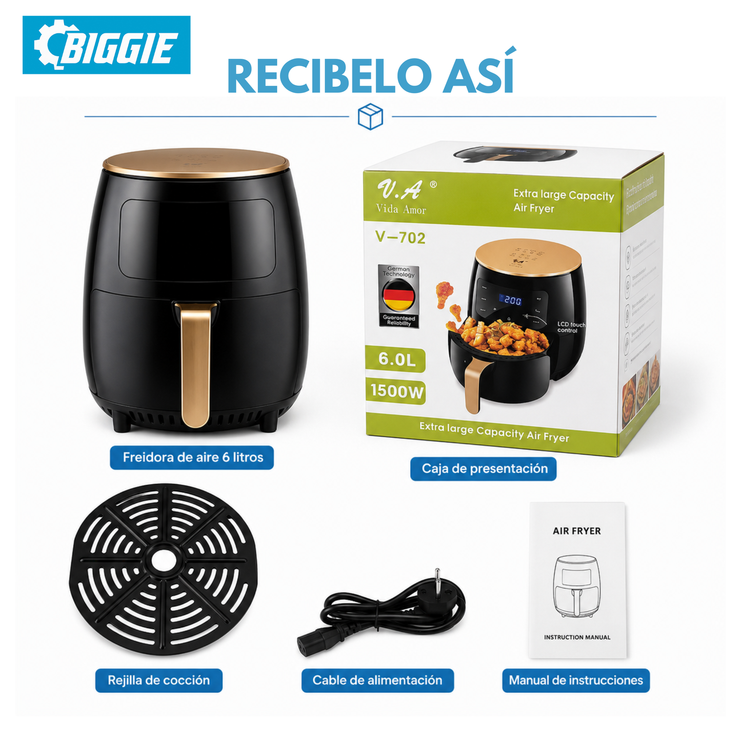 FREIDORA DE AIRE INTELIGENTE 6L | COCINA SANO Y RÁPIDO ✅