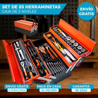 CAJA DE HERRAMIENTAS PROFESIONAL DE 3 NIVELES | INCLUYE 85 PIEZAS 🛠️