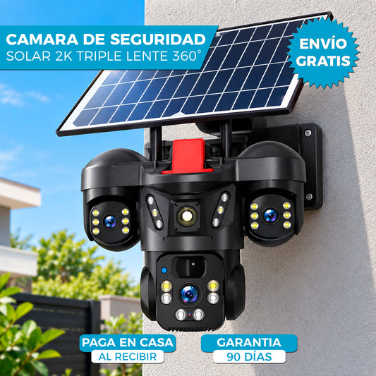 CAMARA DE SEGURIDAD SOLAR 📷☀️ | TRIPLE LENTE 360° ULTRA HD CON WIFI