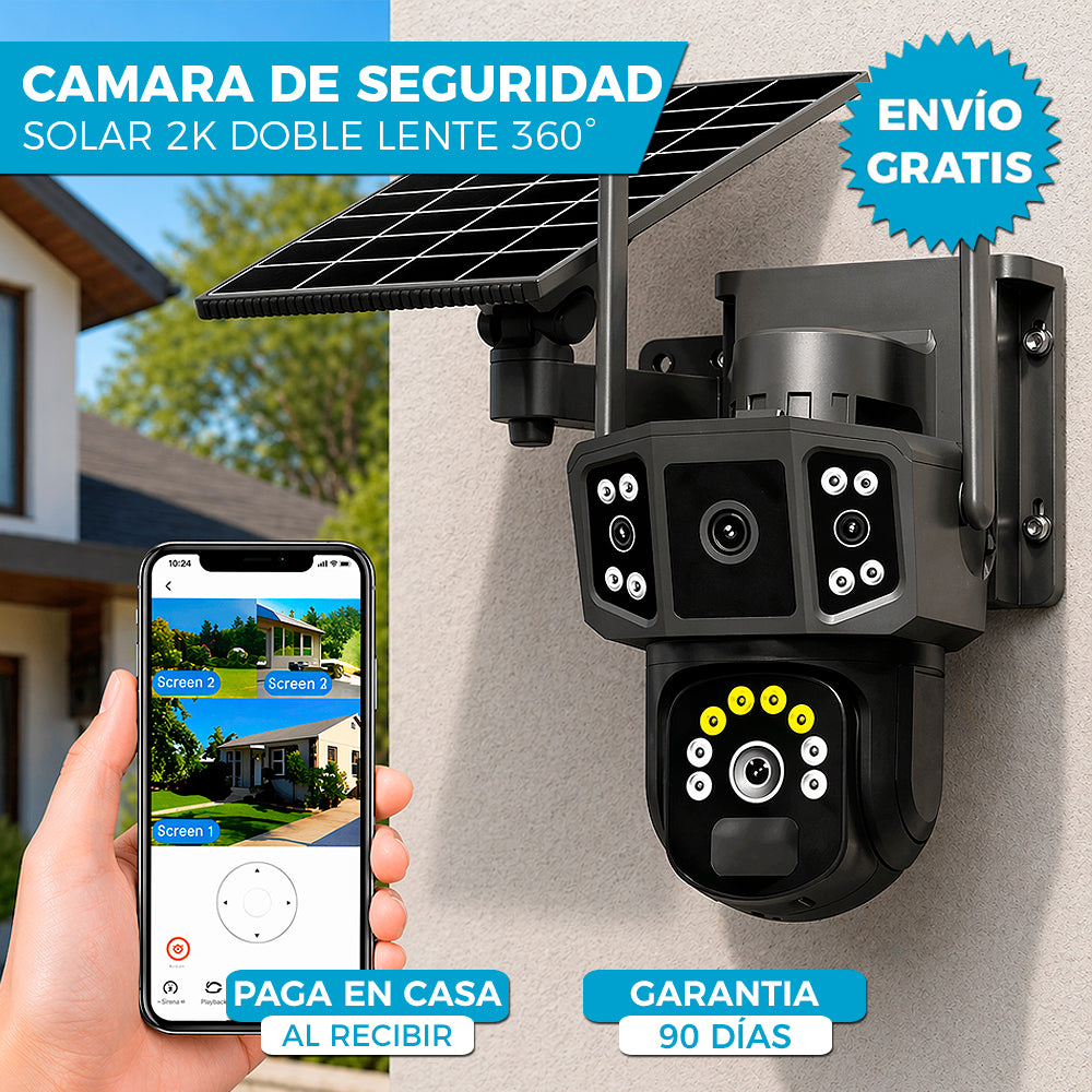 CAMARA DE SEGURIDAD SOLAR 📷☀️ | DOBLE LENTE 360° ULTRA HD CON WIFI