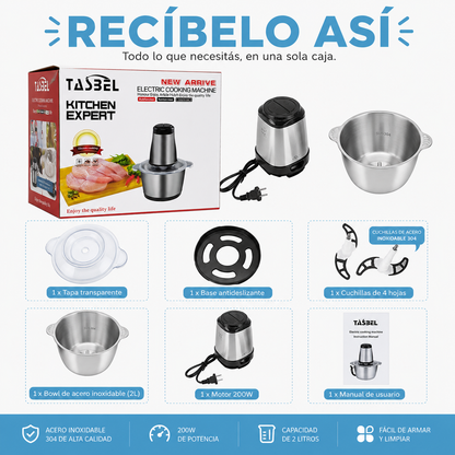 PICADORA ELÉCTRICA DE ACERO INOXIDABLE TASBEL™ | CON 2 VELOCIDADES