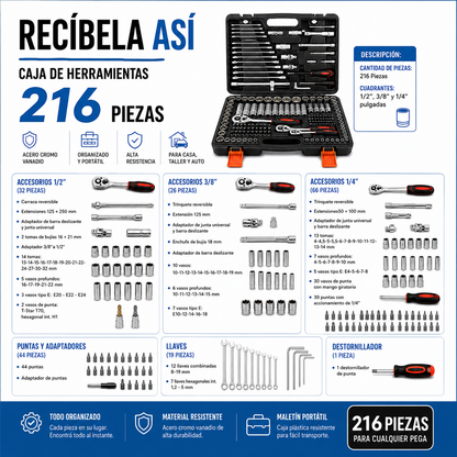 CAJA DE HERRAMIENTAS | INCLUYE 216 PIEZAS PROFESIONALES ⚒️