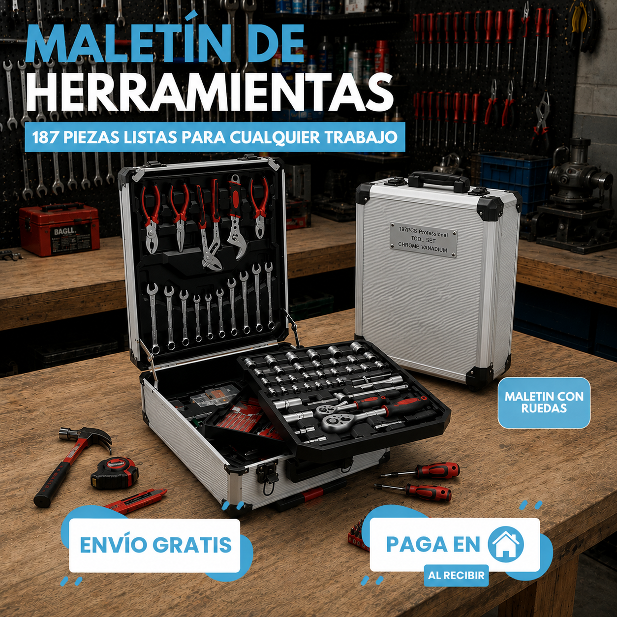 MALETIN DE HERRAMIENTAS | CONTIENE 187 PIEZAS PROFESIONALES ⚒️