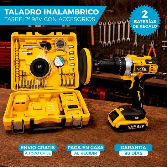 TALADRO INALÁMBRICO TASBEL™ 98V | KIT PULIDOR Y 2 BATERÍAS DE REGALO 🎁