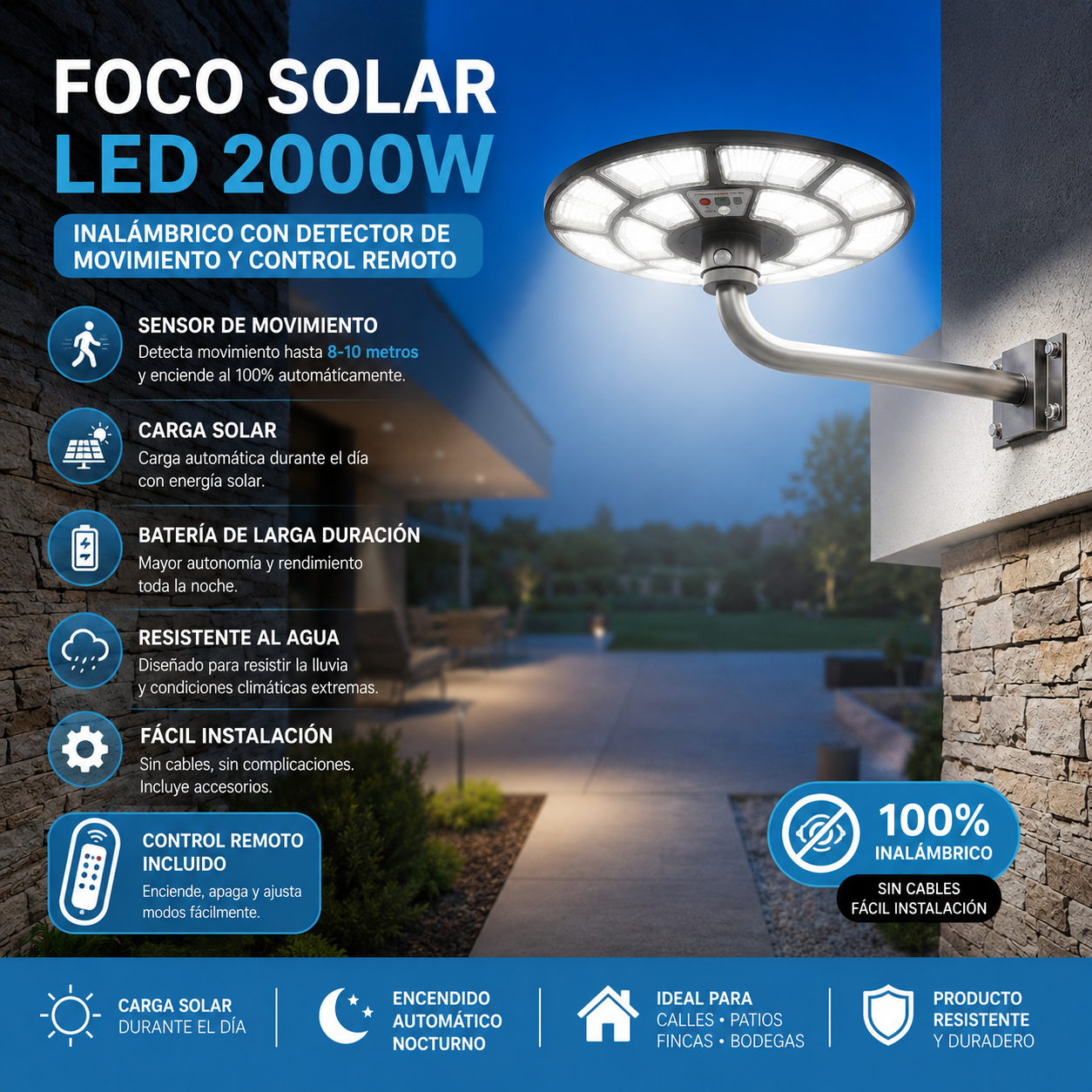 FOCO SOLAR CIRCULAR INALAMBRICO UFO | 2000 WATTS ⚡