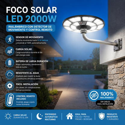 FOCO SOLAR CIRCULAR INALAMBRICO UFO | 2000 WATTS ⚡