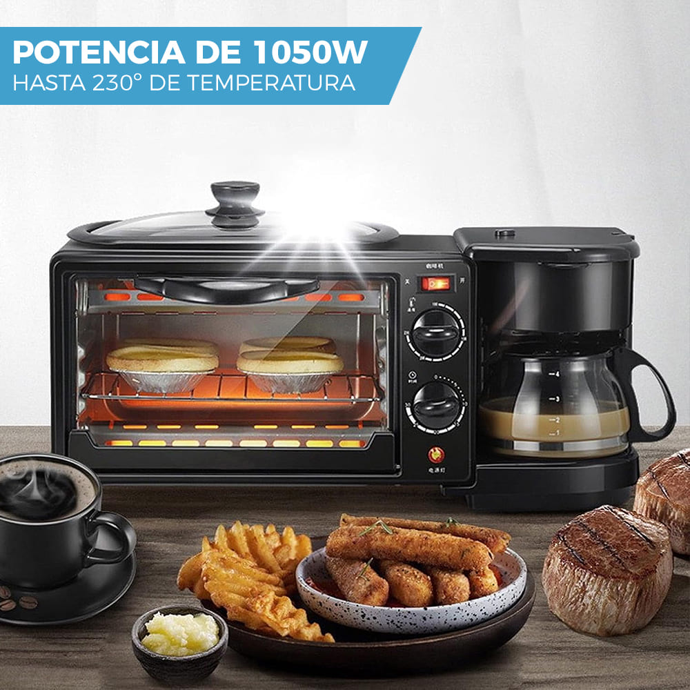 DESAYUNADOR ELÉCTRICO 3 EN 1 CAFÉ, HORNO Y SARTÉN ☕🍞🍳