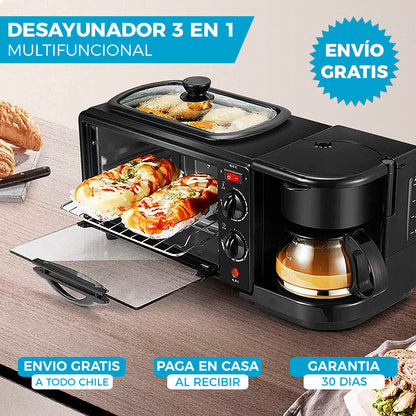 DESAYUNADOR ELÉCTRICO 3 EN 1 CAFÉ, HORNO Y SARTÉN ☕🍞🍳