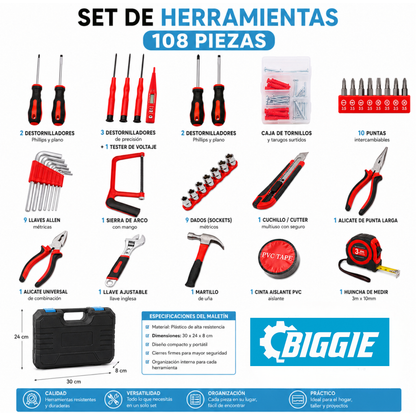 KIT DE HERRAMIENTAS | 108 PIEZAS LISTAS PARA USAR EN CASA ⚒️