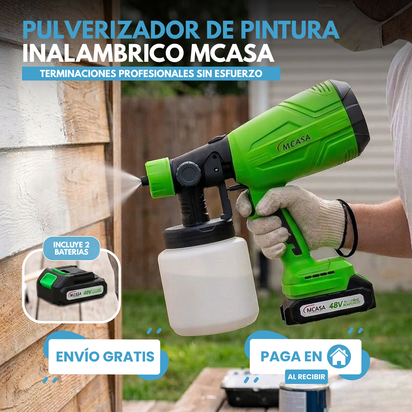 PISTOLA DE PINTURA MCASA™ 48V | INCLUYE 2 BATERÍAS DE REGALO