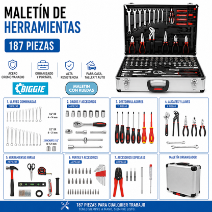 MALETIN DE HERRAMIENTAS | CONTIENE 187 PIEZAS PROFESIONALES ⚒️