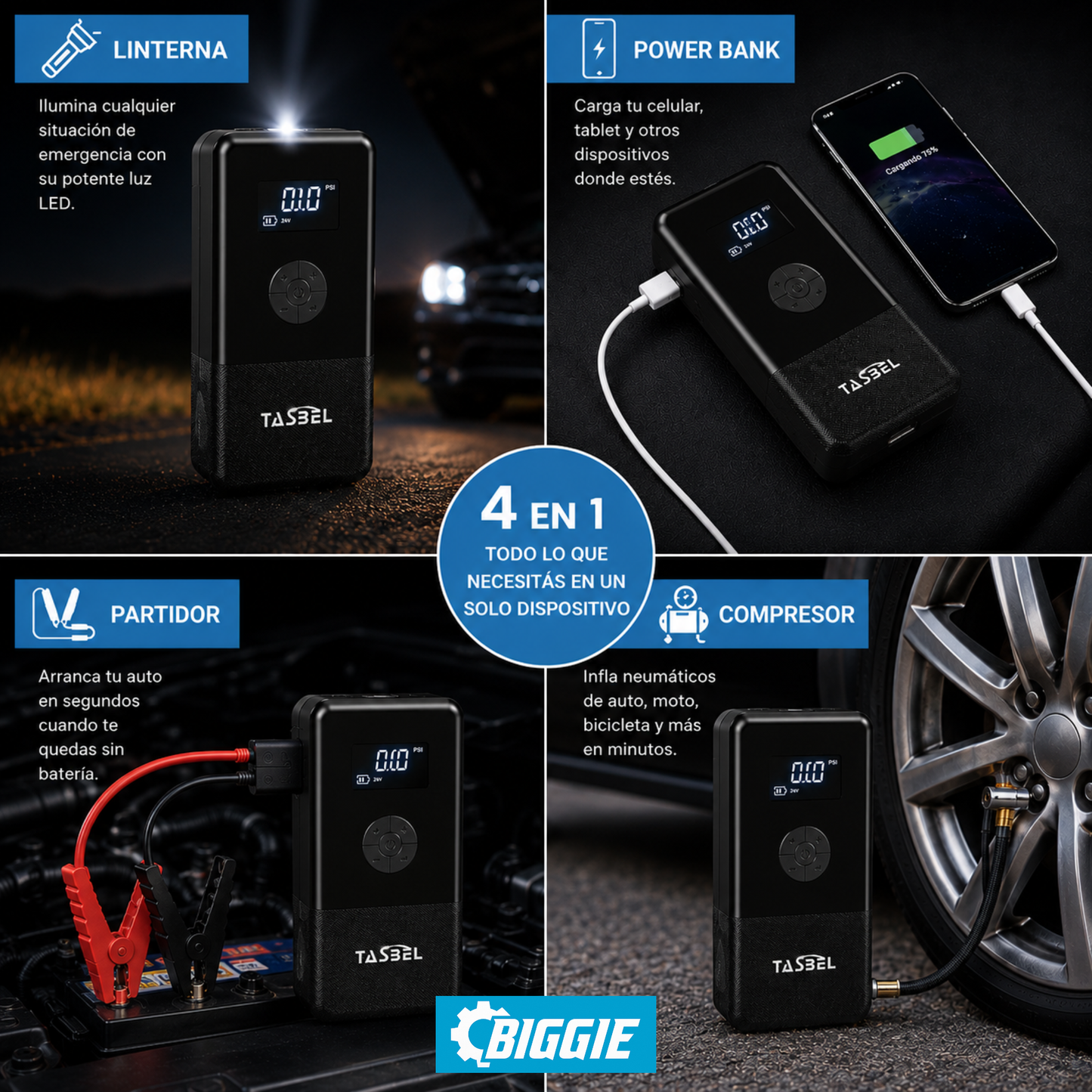 PARTIDOR TASBEL™ MULTIFUNCION 4 EN 1 | TRANQUILIDAD EN TU GUANTERA⚡️