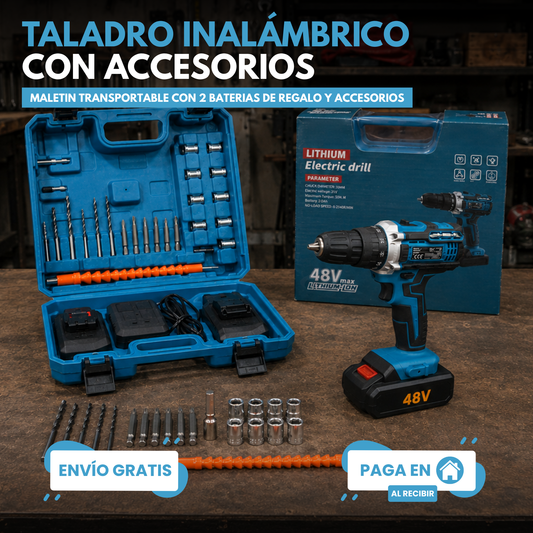 TALADRO INALÁMBRICO 48V | MALETÍN Y 2 BATERÍAS DE REGALO 🎁