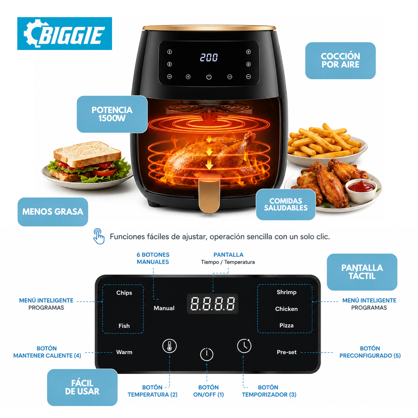 FREIDORA DE AIRE INTELIGENTE 6L | COCINA SANO Y RÁPIDO ✅