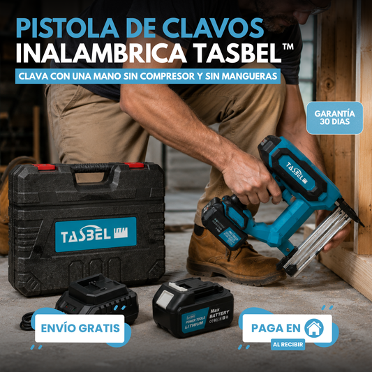 PISTOLA DE CLAVOS TASBEL™ | INCLUYE 2 BATERIAS DE REGALO 🎁