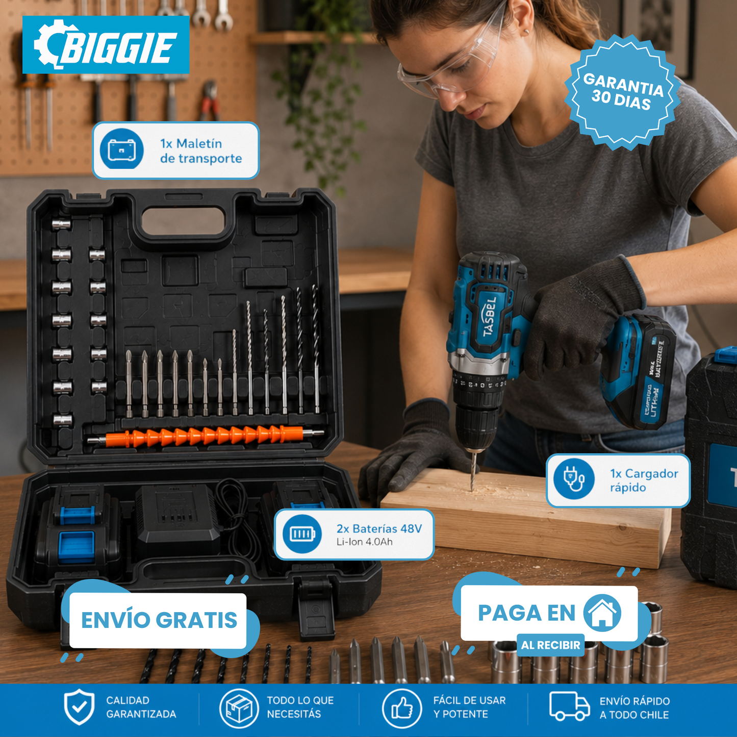 TALADRO TASBEL™ INALÁMBRICO 98V | INCLUYE 2 BATERÍAS DE REGALO 🎁