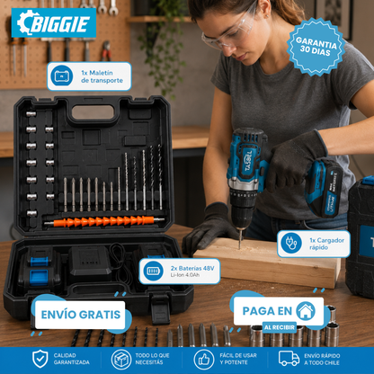 TALADRO TASBEL™ INALÁMBRICO 98V | INCLUYE 2 BATERÍAS DE REGALO 🎁