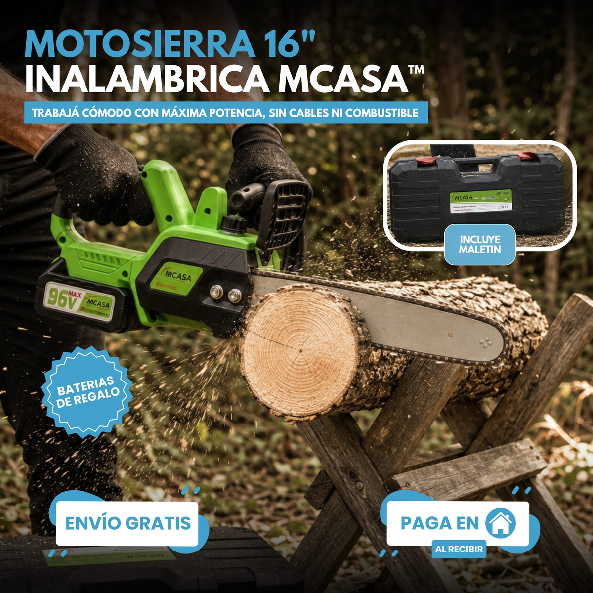 MOTOSIERRA MCASA™ INALAMBRICA 98V | INCLUYE 2 BATERIAS DE REGALO 🎁