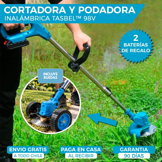 CORTADORA DE CÉSPED TASBEL™ 98V + RUEDAS | INCLUYE 2 BATERÍAS DE REGALO ⚡