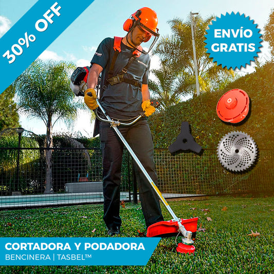 PODADORA ORILLADORA Y DESBROZADORA BENCINERA TASBEL™ | INCLUYE CUCHILLAS DE REGALO 🎁
