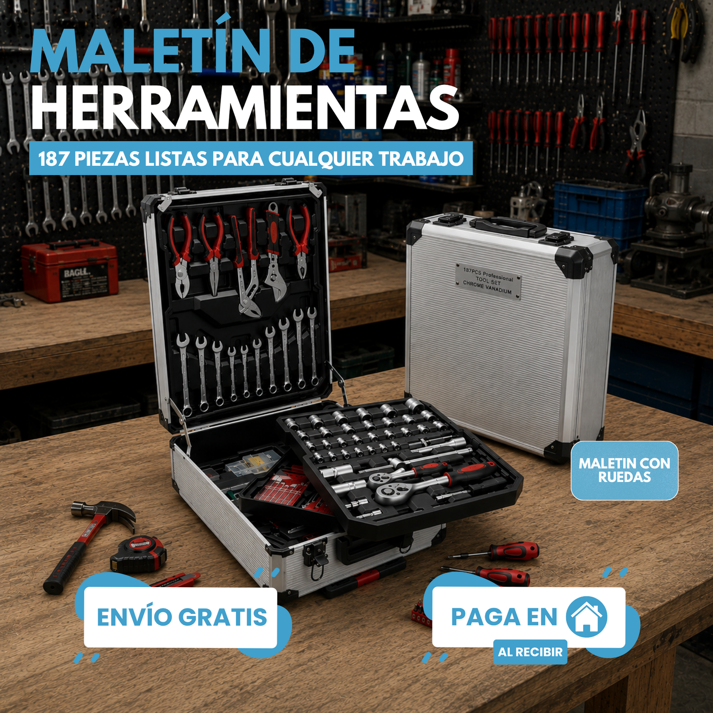 MALETIN DE HERRAMIENTAS | CONTIENE 187 PIEZAS PROFESIONALES ⚒️