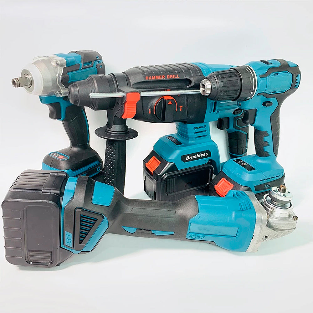 SET PROFESIONAL DE 4 HERRAMIENTAS | LLAVE DE IMPACTO ROTOMARTILLO ESMERIL Y TALADRO