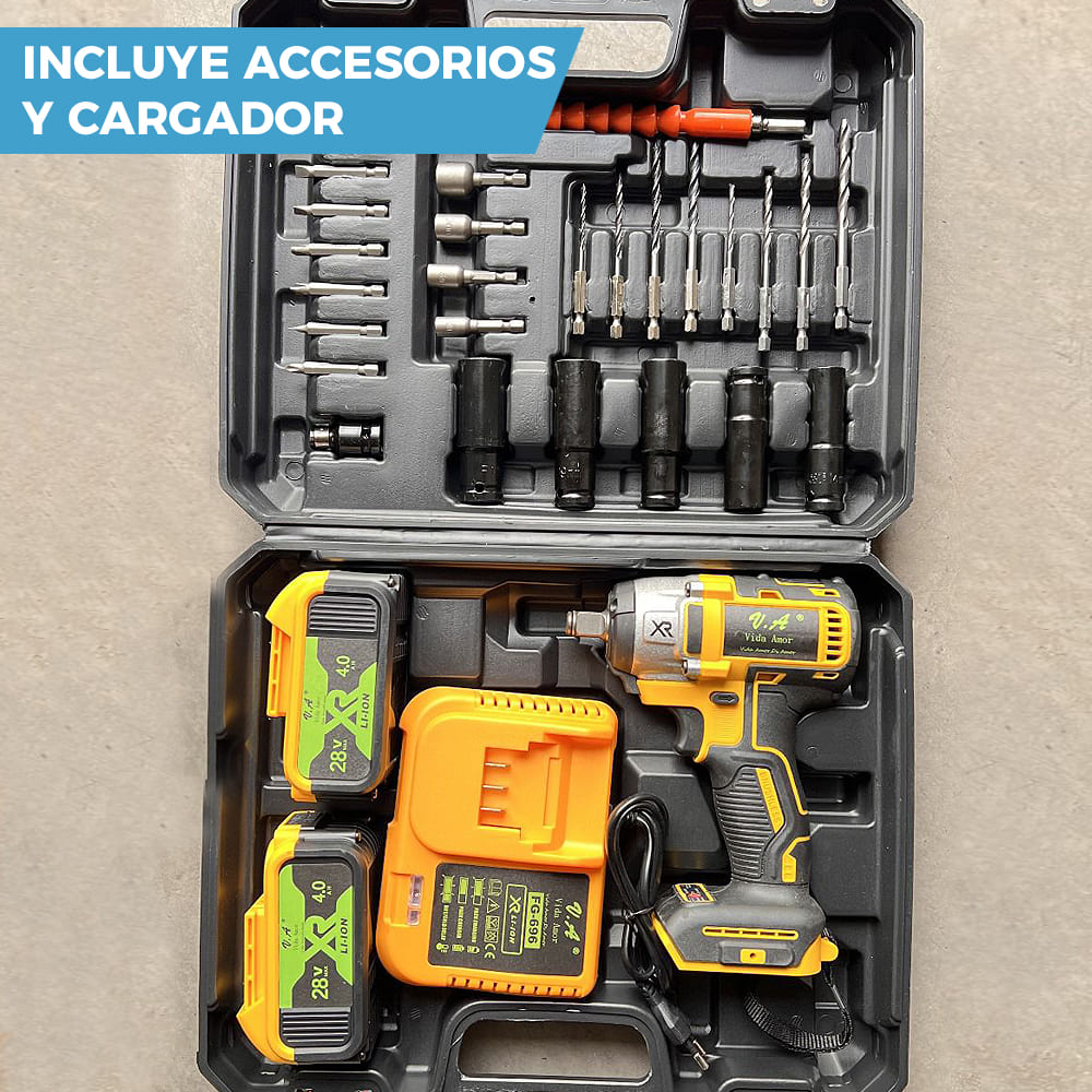 LLAVE DE IMPACTO CON ACCESORIOS | INCLUYE 2 BATERÍAS DE REGALO 🎁