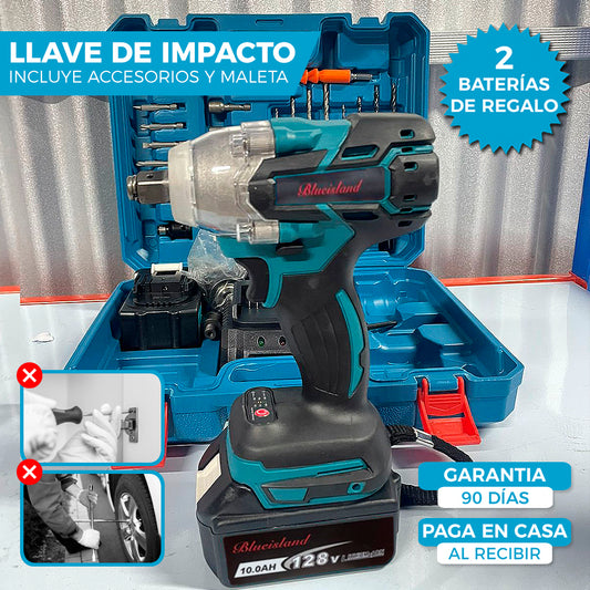 LLAVE DE IMPACTO CON ACCESORIOS | INCLUYE 2 BATERÍAS 128V DE REGALO 🎁