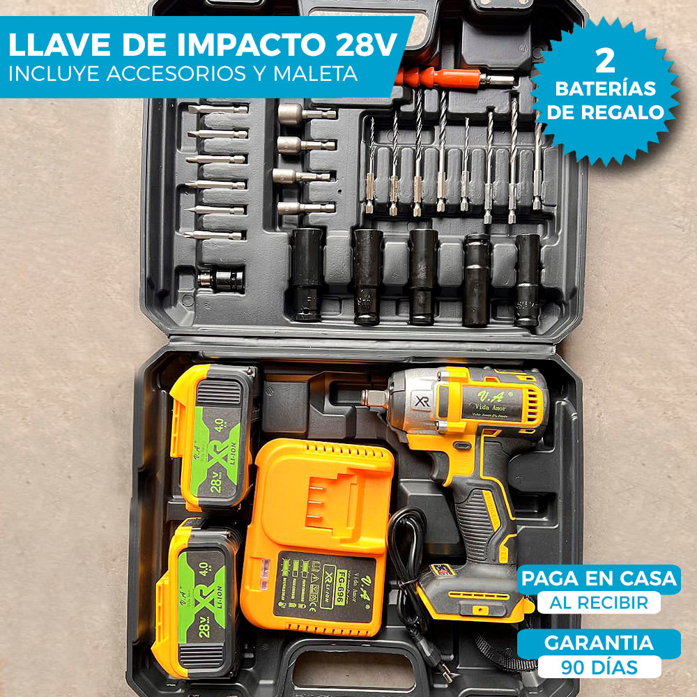 LLAVE DE IMPACTO CON ACCESORIOS | INCLUYE 2 BATERÍAS DE REGALO 28V 🎁