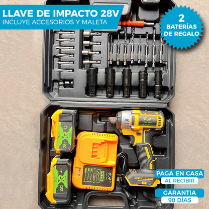 LLAVE DE IMPACTO CON ACCESORIOS | INCLUYE 2 BATERÍAS DE REGALO 28V 🎁