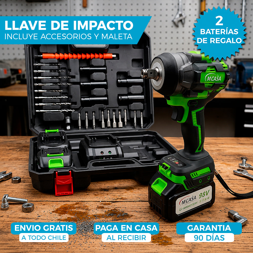 LLAVE DE IMPACTO MCASA™ 98V | INCLUYE 2 BATERÍAS DE REGALO