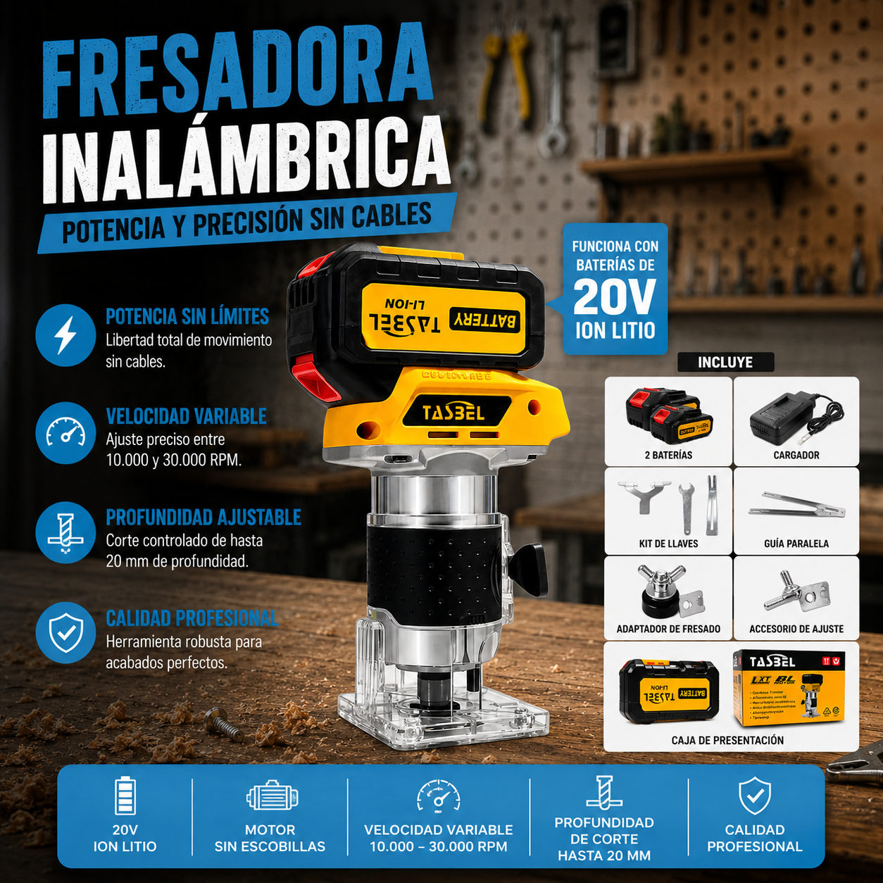 FRESADORA TASBEL™ INALÁMBRICA ⚡️ | INCLUYE 2 BATERIAS DE REGALO 🎁