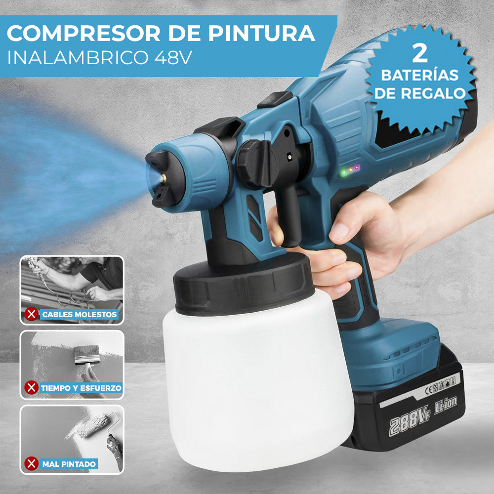 COMPRESOR DE PINTURA INALÁMBRICO 48V | INCLUYE 2 BATERÍAS DE REGALO ⚡