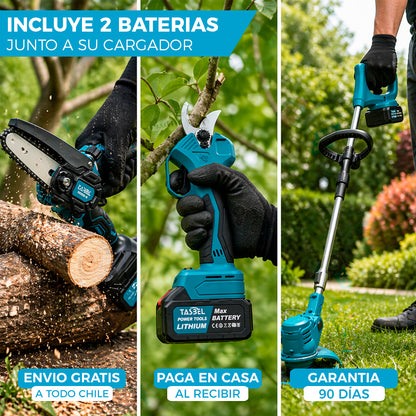SET 3 HERRAMIENTAS JARDINERIA TASBEL™ INCLUYE 2 BATERÍAS DE REGALO 🎁