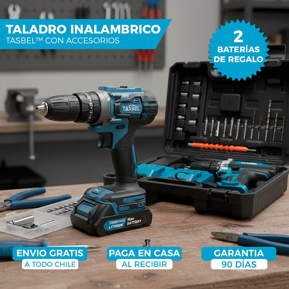 TALADRO TASBEL™ INALÁMBRICO | INCLUYE 2 BATERÍAS DE REGALO 🎁