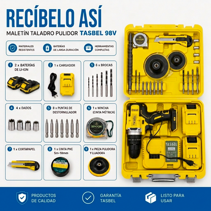 TALADRO INALÁMBRICO TASBEL™ 98V | KIT PULIDOR Y 2 BATERÍAS DE REGALO 🎁