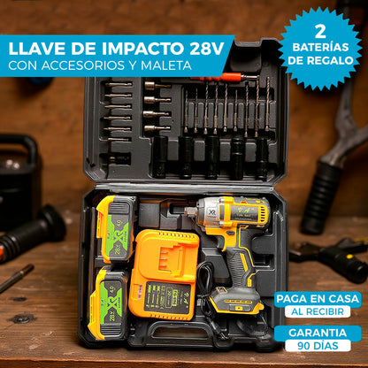 LLAVE DE IMPACTO CON ACCESORIOS | INCLUYE 2 BATERÍAS DE REGALO 28V 🎁