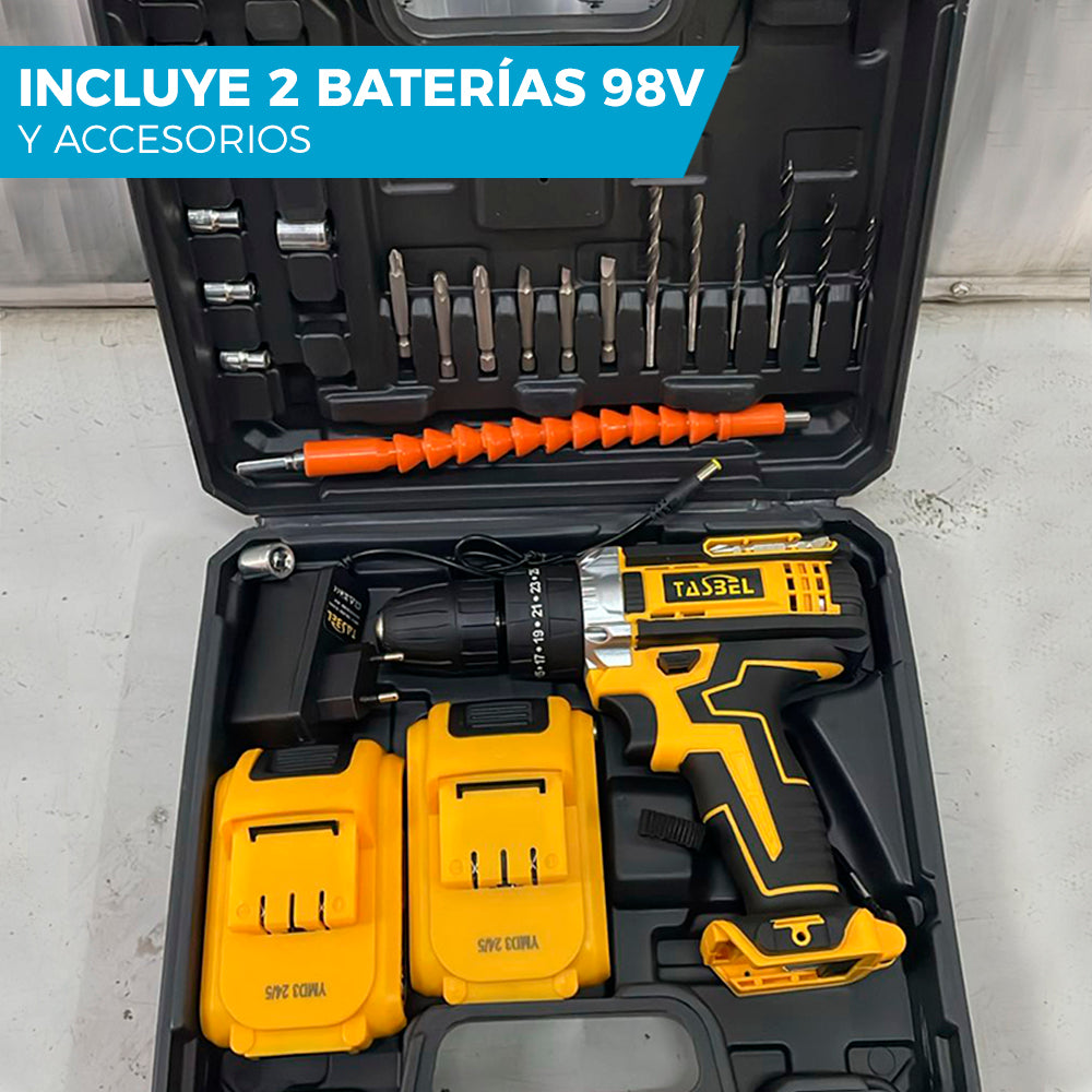 TALADRO INALÁMBRICO TASBEL™ 98V | INCLUYE 2 BATERÍAS DE REGALO 🎁